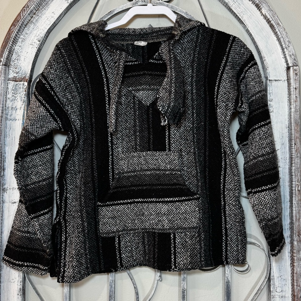 Kid’s Black and Gray Mexican Baja Hoodie Boho Hippie #1587